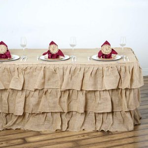 Jute & Lace |  17ft Natural 3 Tier Rustic Elegant Ruffled Burlap Table Skirt