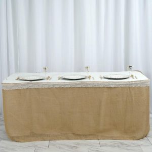 Jute & Lace |  17ft Natural Boho Chic Rustic Jute Burlap Table Skirt