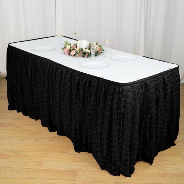 Jute & Lace |  21ft Black Premium Pleated Lace Table Skirt