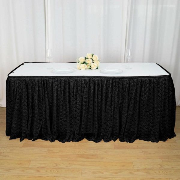 Jute & Lace |  21ft Black Premium Pleated Lace Table Skirt