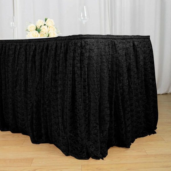 Jute & Lace |  21ft Black Premium Pleated Lace Table Skirt