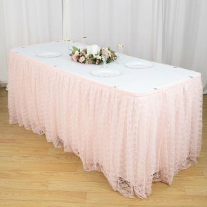 Jute & Lace |  21ft Blush Premium Pleated Lace Table Skirt