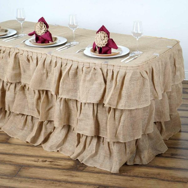 Jute & Lace |  21ft Natural 3 Tier Rustic Elegant Ruffled Burlap Table Skirt