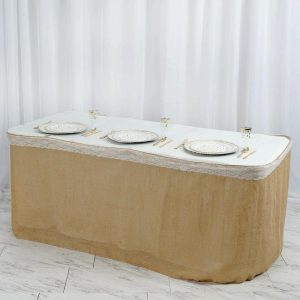 Jute & Lace |  21ft Natural Boho Chic Rustic Jute Burlap Table Skirt