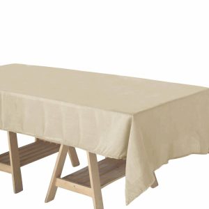 Jute & Lace |  60″x102″ Beige Seamless Rectangular Tablecloth, Linen Table Cloth With Slubby Textured, Wrinkle Resistant