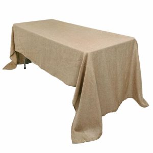 Jute & Lace |  60″x102″ Natural Jute Seamless Faux Burlap Rectangular Tablecloth Boho Chic Table Linen