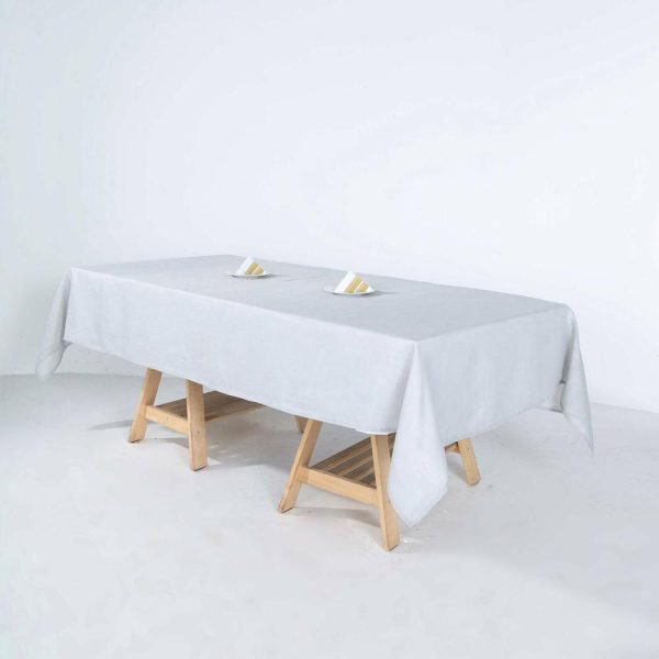 Jute & Lace |  60″x102″ Silver Seamless Rectangular Tablecloth, Linen Table Cloth With Slubby Textured, Wrinkle Resistant