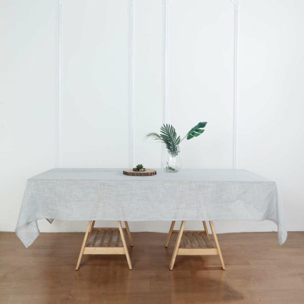 Jute & Lace |  60″x102″ Silver Seamless Rectangular Tablecloth, Linen Table Cloth With Slubby Textured, Wrinkle Resistant