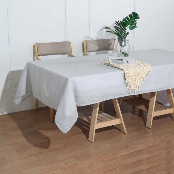 Jute & Lace |  60″x102″ Silver Seamless Rectangular Tablecloth, Linen Table Cloth With Slubby Textured, Wrinkle Resistant