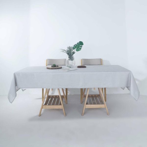 Jute & Lace |  60″x102″ Silver Seamless Rectangular Tablecloth, Linen Table Cloth With Slubby Textured, Wrinkle Resistant