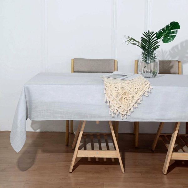 Jute & Lace |  60″x102″ Silver Seamless Rectangular Tablecloth, Linen Table Cloth With Slubby Textured, Wrinkle Resistant