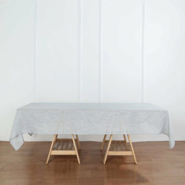 Jute & Lace |  60″x102″ Silver Seamless Rectangular Tablecloth, Linen Table Cloth With Slubby Textured, Wrinkle Resistant