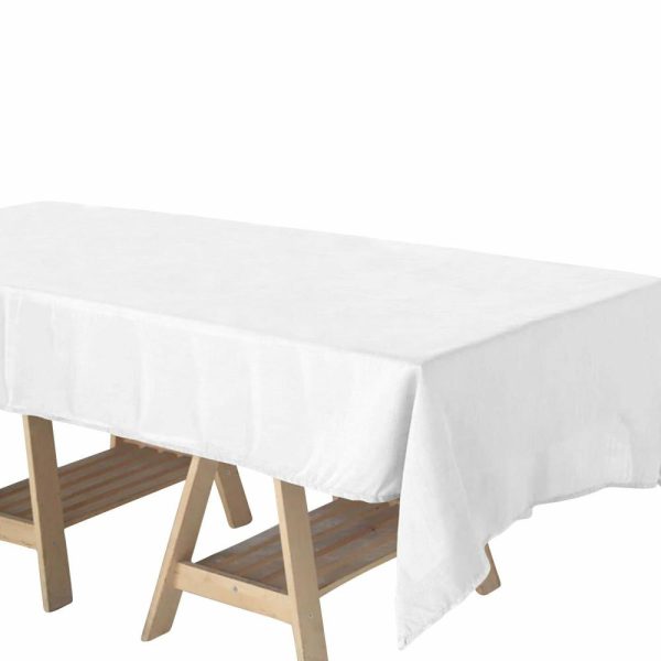 Jute & Lace |  60″x102″ White Seamless Rectangular Tablecloth, Linen Table Cloth With Slubby Textured, Wrinkle Resistant