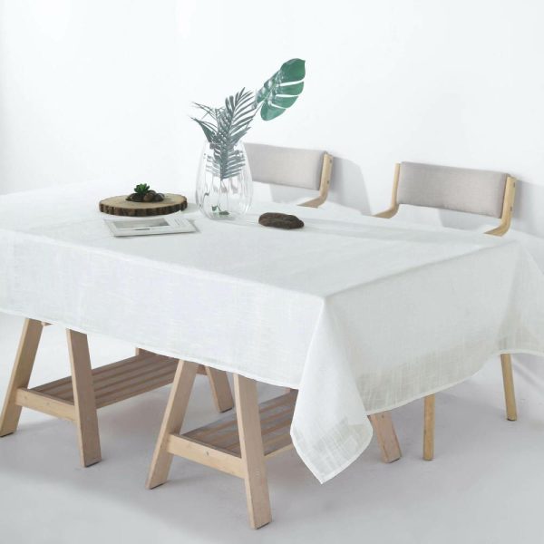 Jute & Lace |  60″x102″ White Seamless Rectangular Tablecloth, Linen Table Cloth With Slubby Textured, Wrinkle Resistant