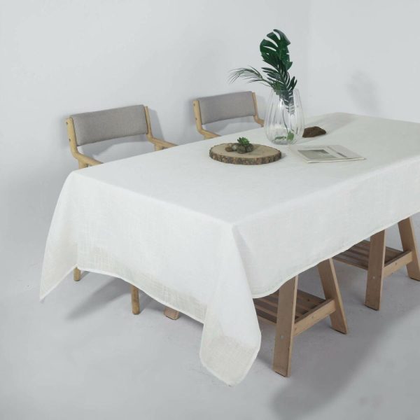 Jute & Lace |  60″x102″ White Seamless Rectangular Tablecloth, Linen Table Cloth With Slubby Textured, Wrinkle Resistant