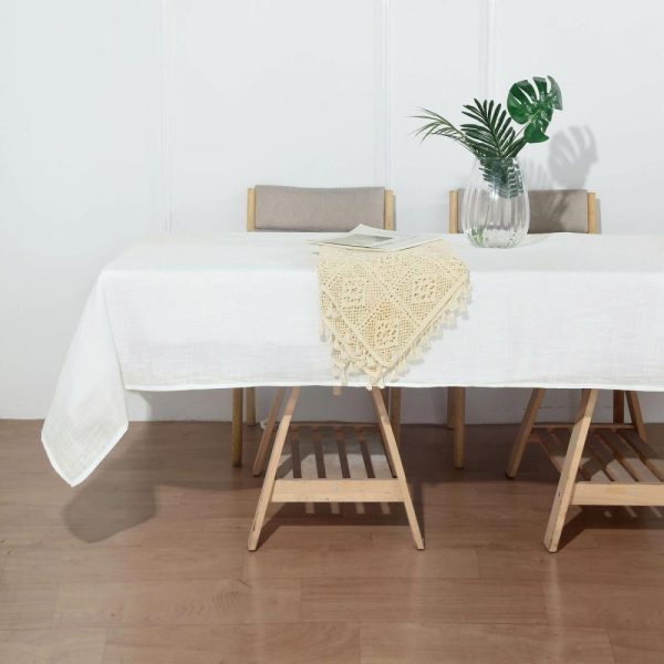 Jute & Lace |  60″x102″ White Seamless Rectangular Tablecloth, Linen Table Cloth With Slubby Textured, Wrinkle Resistant