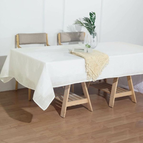 Jute & Lace |  60″x102″ White Seamless Rectangular Tablecloth, Linen Table Cloth With Slubby Textured, Wrinkle Resistant