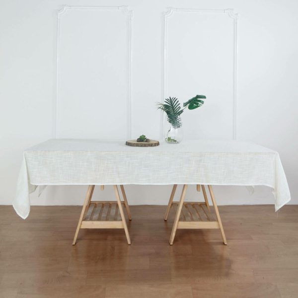 Jute & Lace |  60″x102″ White Seamless Rectangular Tablecloth, Linen Table Cloth With Slubby Textured, Wrinkle Resistant