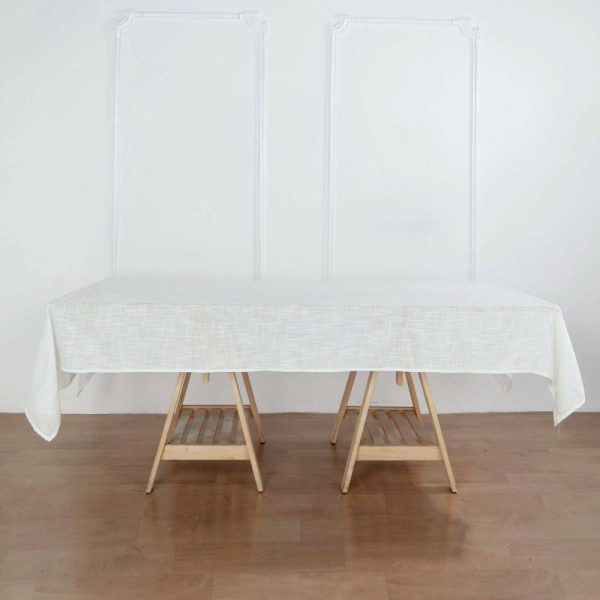 Jute & Lace |  60″x102″ White Seamless Rectangular Tablecloth, Linen Table Cloth With Slubby Textured, Wrinkle Resistant