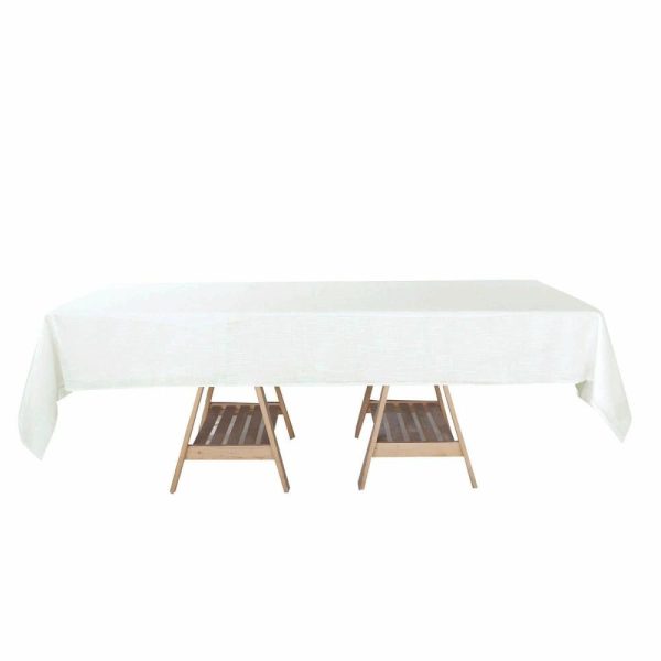 Jute & Lace |  60″x102″ White Seamless Rectangular Tablecloth, Linen Table Cloth With Slubby Textured, Wrinkle Resistant