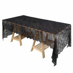 Jute & Lace |  60″x120″ Black Premium Lace Seamless Rectangle Tablecloth, Vintage Lace Table Cover With Scalloped Frill Edges