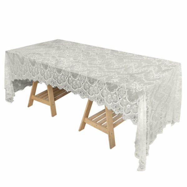 Jute & Lace |  60″x120″ Ivory Premium Lace Seamless Rectangle Tablecloth, Vintage Lace Table Cover With Scalloped Frill Edges