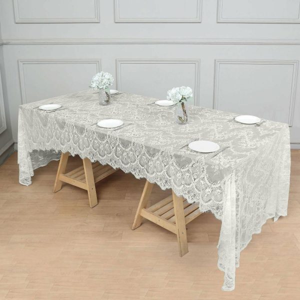 Jute & Lace |  60″x120″ Ivory Premium Lace Seamless Rectangle Tablecloth, Vintage Lace Table Cover With Scalloped Frill Edges