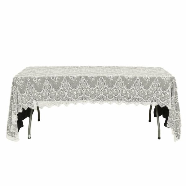 Jute & Lace |  60″x120″ Ivory Premium Lace Seamless Rectangle Tablecloth, Vintage Lace Table Cover With Scalloped Frill Edges