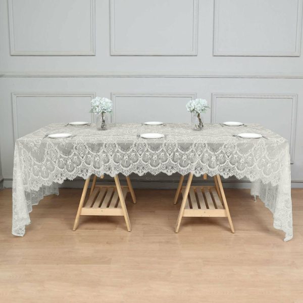 Jute & Lace |  60″x120″ Ivory Premium Lace Seamless Rectangle Tablecloth, Vintage Lace Table Cover With Scalloped Frill Edges