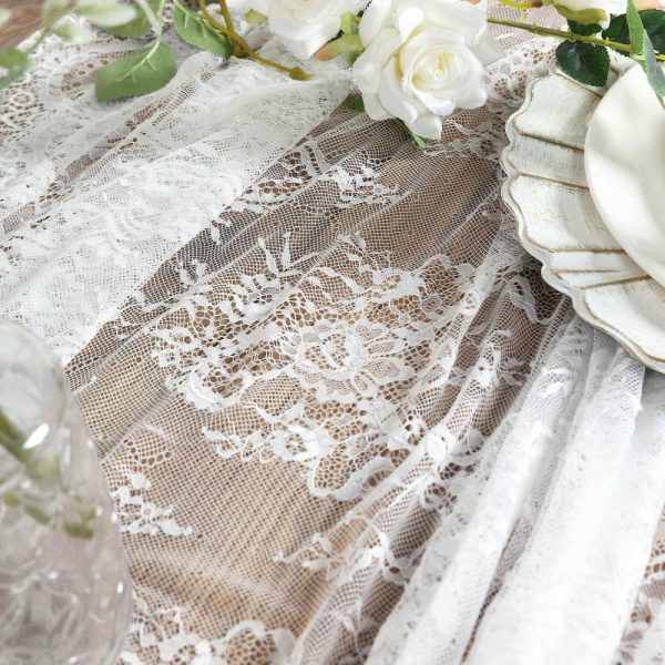 Jute & Lace |  60″x120″ White Premium Lace Seamless Rectangle Tablecloth, Vintage Lace Table Cover With Scalloped Frill Edges