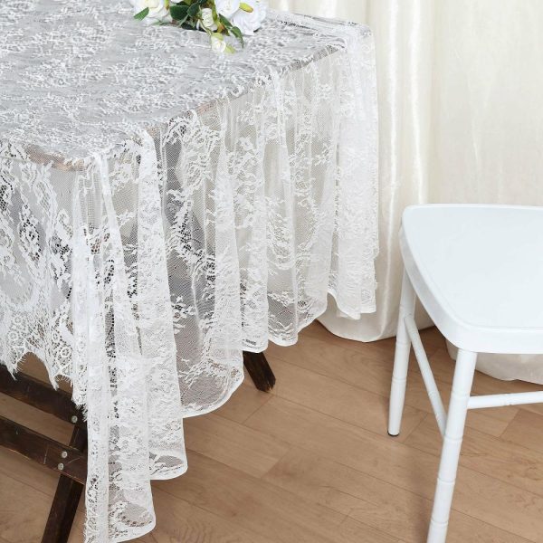 Jute & Lace |  60″x120″ White Premium Lace Seamless Rectangle Tablecloth, Vintage Lace Table Cover With Scalloped Frill Edges