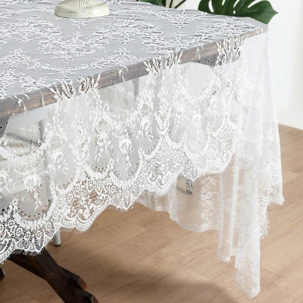 Jute & Lace |  60″x120″ White Premium Lace Seamless Rectangle Tablecloth, Vintage Lace Table Cover With Scalloped Frill Edges