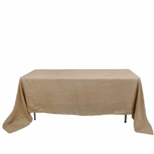 Jute & Lace |  60″x126″ Natural Jute Seamless Faux Burlap Rectangular Tablecloth Boho Chic Table Linen