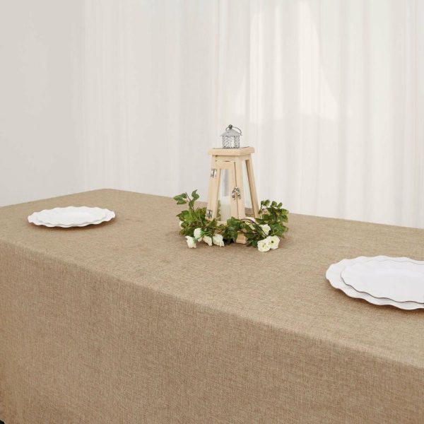 Jute & Lace |  60″x126″ Natural Jute Seamless Faux Burlap Rectangular Tablecloth Boho Chic Table Linen