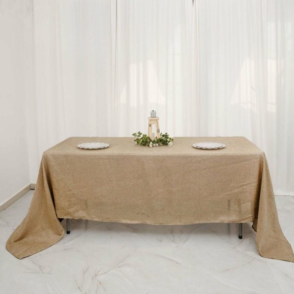 Jute & Lace |  60″x126″ Natural Jute Seamless Faux Burlap Rectangular Tablecloth Boho Chic Table Linen