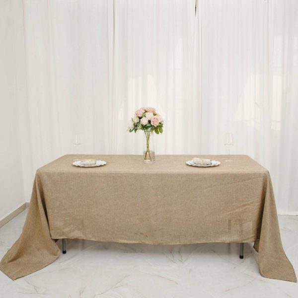 Jute & Lace |  60″x126″ Natural Jute Seamless Faux Burlap Rectangular Tablecloth Boho Chic Table Linen