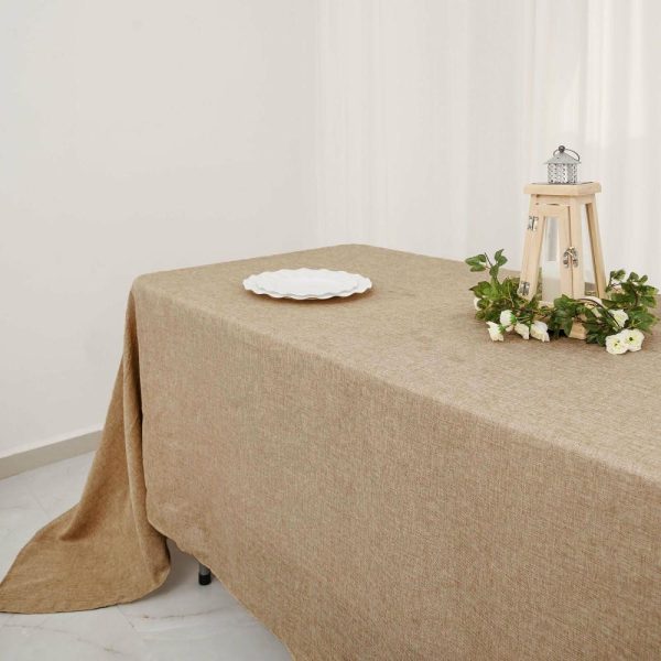 Jute & Lace |  60″x126″ Natural Jute Seamless Faux Burlap Rectangular Tablecloth Boho Chic Table Linen