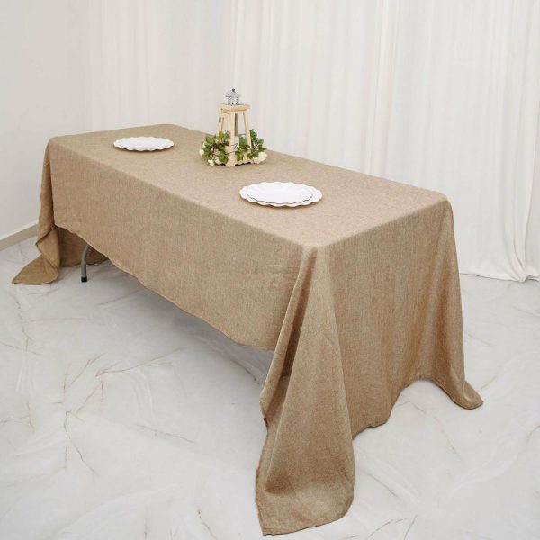 Jute & Lace |  60″x126″ Natural Jute Seamless Faux Burlap Rectangular Tablecloth Boho Chic Table Linen