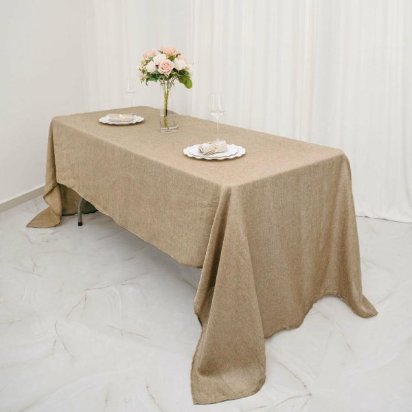 Jute & Lace |  60″x126″ Natural Jute Seamless Faux Burlap Rectangular Tablecloth Boho Chic Table Linen