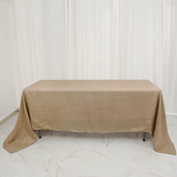 Jute & Lace |  60″x126″ Natural Jute Seamless Faux Burlap Rectangular Tablecloth Boho Chic Table Linen