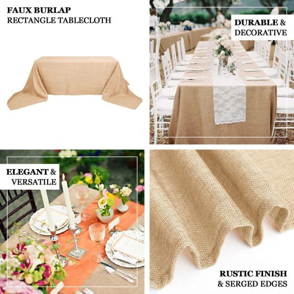 Jute & Lace |  60″x126″ Natural Jute Seamless Faux Burlap Rectangular Tablecloth Boho Chic Table Linen