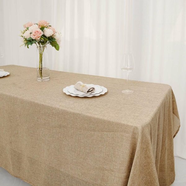 Jute & Lace |  60″x126″ Natural Jute Seamless Faux Burlap Rectangular Tablecloth Boho Chic Table Linen