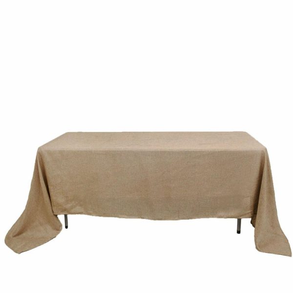 Jute & Lace |  60″x126″ Natural Jute Seamless Faux Burlap Rectangular Tablecloth Boho Chic Table Linen