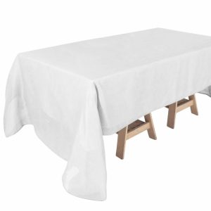 Jute & Lace |  60″x126″ White Seamless Rectangular Tablecloth, Linen Table Cloth With Slubby Textured, Wrinkle Resistant