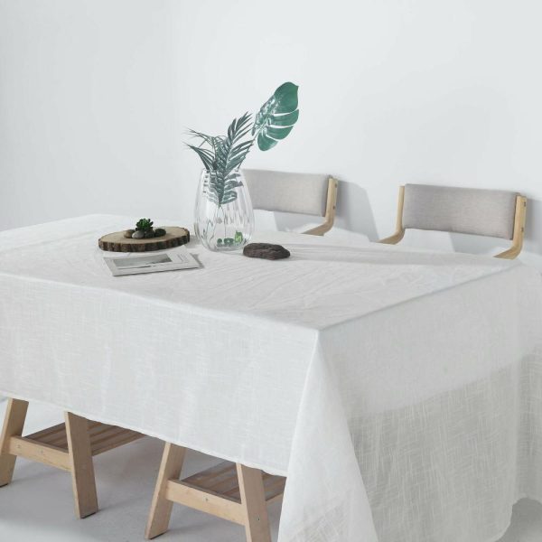 Jute & Lace |  60″x126″ White Seamless Rectangular Tablecloth, Linen Table Cloth With Slubby Textured, Wrinkle Resistant