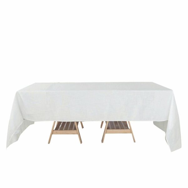 Jute & Lace |  60″x126″ White Seamless Rectangular Tablecloth, Linen Table Cloth With Slubby Textured, Wrinkle Resistant