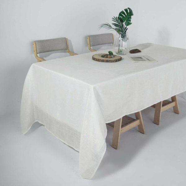 Jute & Lace |  60″x126″ White Seamless Rectangular Tablecloth, Linen Table Cloth With Slubby Textured, Wrinkle Resistant