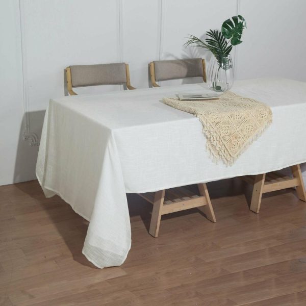 Jute & Lace |  60″x126″ White Seamless Rectangular Tablecloth, Linen Table Cloth With Slubby Textured, Wrinkle Resistant