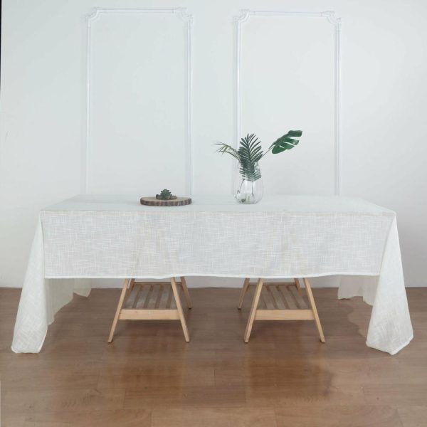 Jute & Lace |  60″x126″ White Seamless Rectangular Tablecloth, Linen Table Cloth With Slubby Textured, Wrinkle Resistant