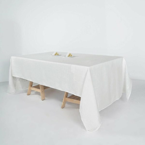 Jute & Lace |  60″x126″ White Seamless Rectangular Tablecloth, Linen Table Cloth With Slubby Textured, Wrinkle Resistant